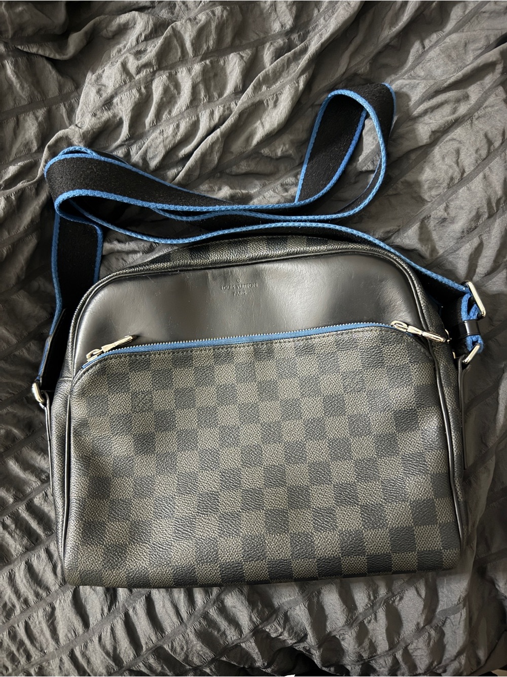 Louis Vuitton Damier Graphite Dayton PM Messenger Bag with Blue Trim